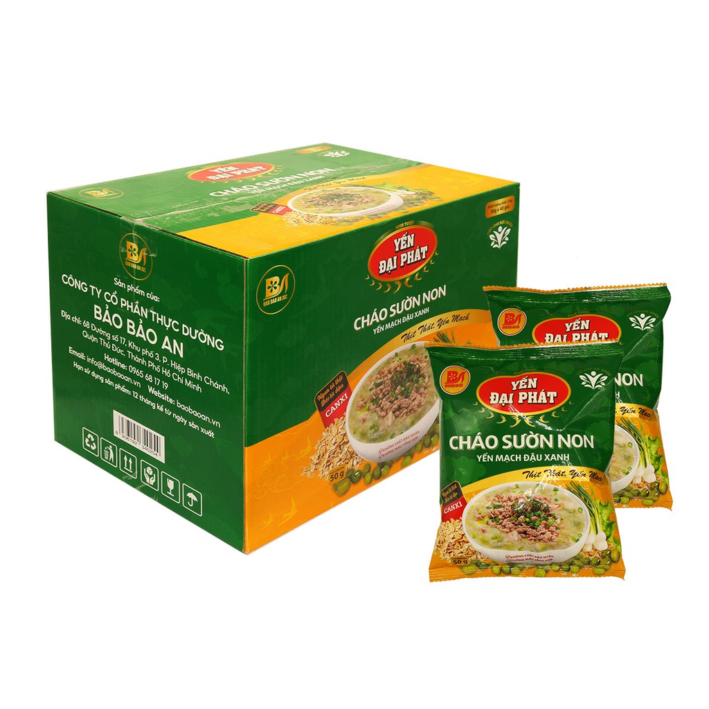 Cháo Sườn Non Yến Mạch Đậu Xanh - Yến Đại Phát (thùng 40 gói), thơm ngon