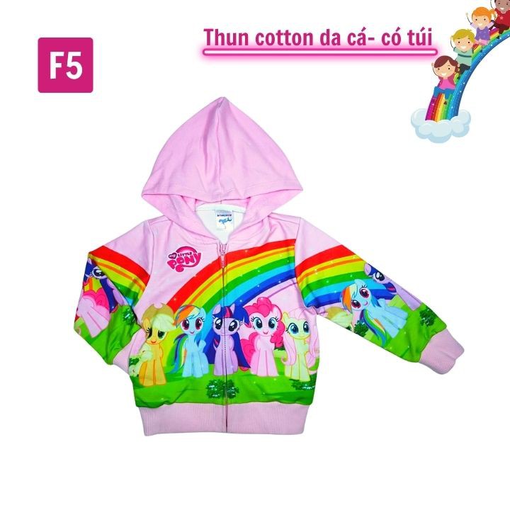 Áo khoác bé gái Pony cầu vồng từ 11-43kg - Thun cotton da cá in 3D cực chất - Tomchuakids