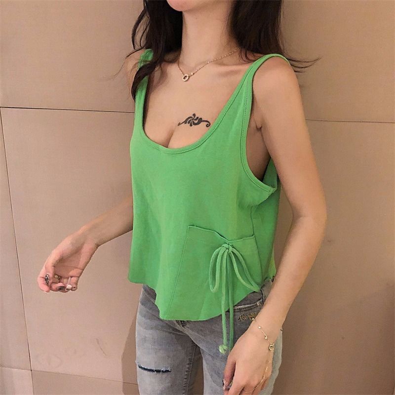 Áo Yếm Trơn 175245 Áo Thun Sát Nách Cổ Chữ U Lớn Có Dây Rút Dễ Phối Đồ