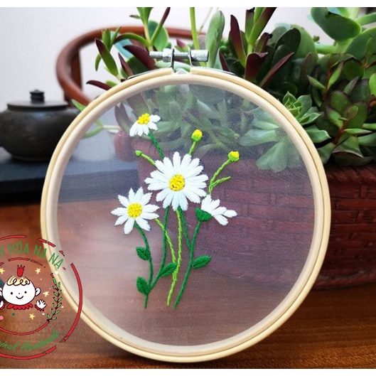Bộ dụng cụ thêu tay thủ công - Tập thêu cơ bản - Tranh vải trang trí Decor nhà - Set kit DIY Embroidery Flowers Hoa Lá