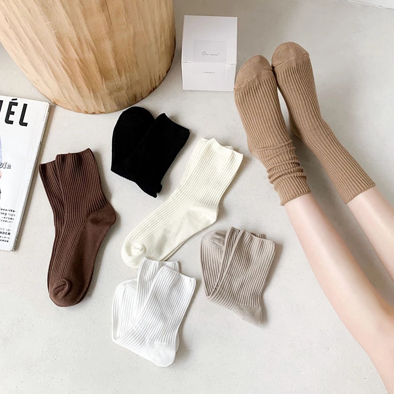 Đôi Vớ Cotton Mềm Mại Họa Tiết Kẻ Sọc Đơn Giản Thời Trang Phong Cách Hàn Quốc