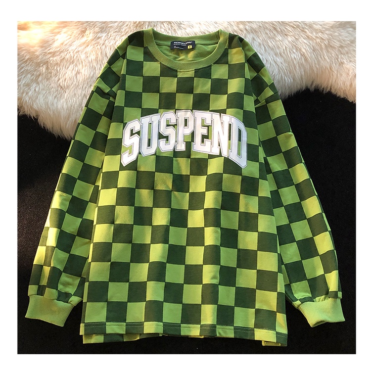 Áo Sweater Mỏng Cổ Tròn In Họa Tiết Caro Xinh Xắn Cho Nữ