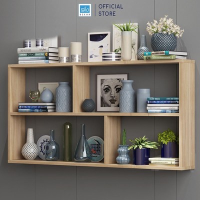 Kệ Sách Treo Tường Chữ Nhật 120cm Kết Cấu Giấu Chân Chắc Chắn SIB Decor KT07-120