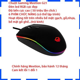 Chuột Gaming Meetion GM21 - Đèn led RGB cực sáng - Có led viền - Cam kết chính hãng - Bảo hành 12 tháng - Lỗi 1 đổi 1