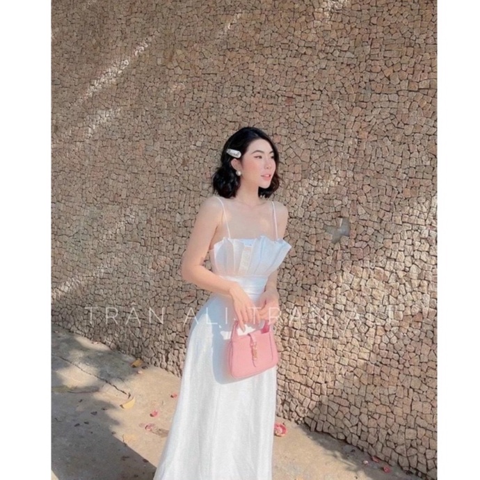 Đầm váy nữ 2 dây xếp li ngực ( có mút ) dáng thân dài 2 màu tôn dáng trẻ trung sang trọng thanh lịch siêu xinh