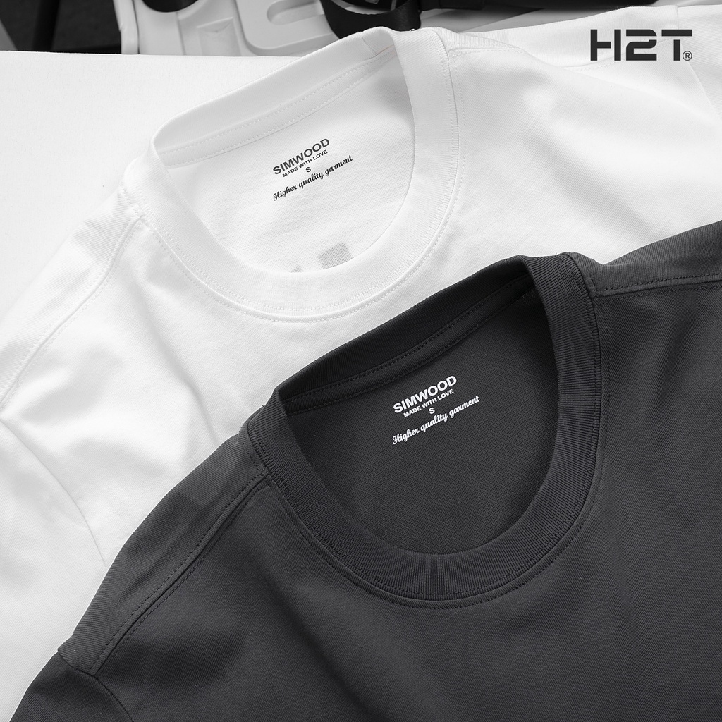 Áo phông nam trắng ghi H2T chất liệu cotton from dáng rộng không cổ ngắn tay họa tiết độc đáo 1575