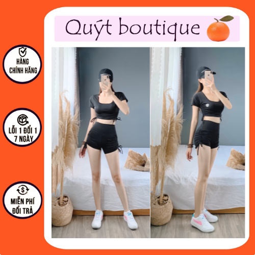 Bộ tập gym, thể thao, yoga, aerobic nữ dây rút co giãn 4 chiều siêu xinh T005