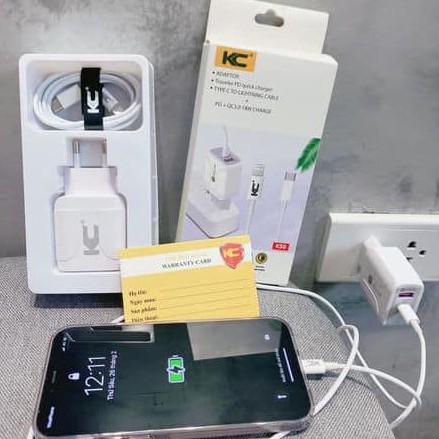 Bộ sạc nhanh iphone chân Lightning KC K50- Hỗ Trợ Sạc nhanh Chuẩn PD18W- QC3.0- Hàng Chính Hãng bảo hành 12 tháng