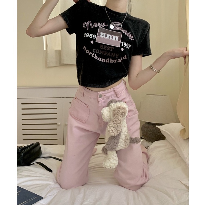 Áo Thun Dáng Ôm In Họa Tiết Kiểu retro Mỹ Xinh Xắn Cho Nữ