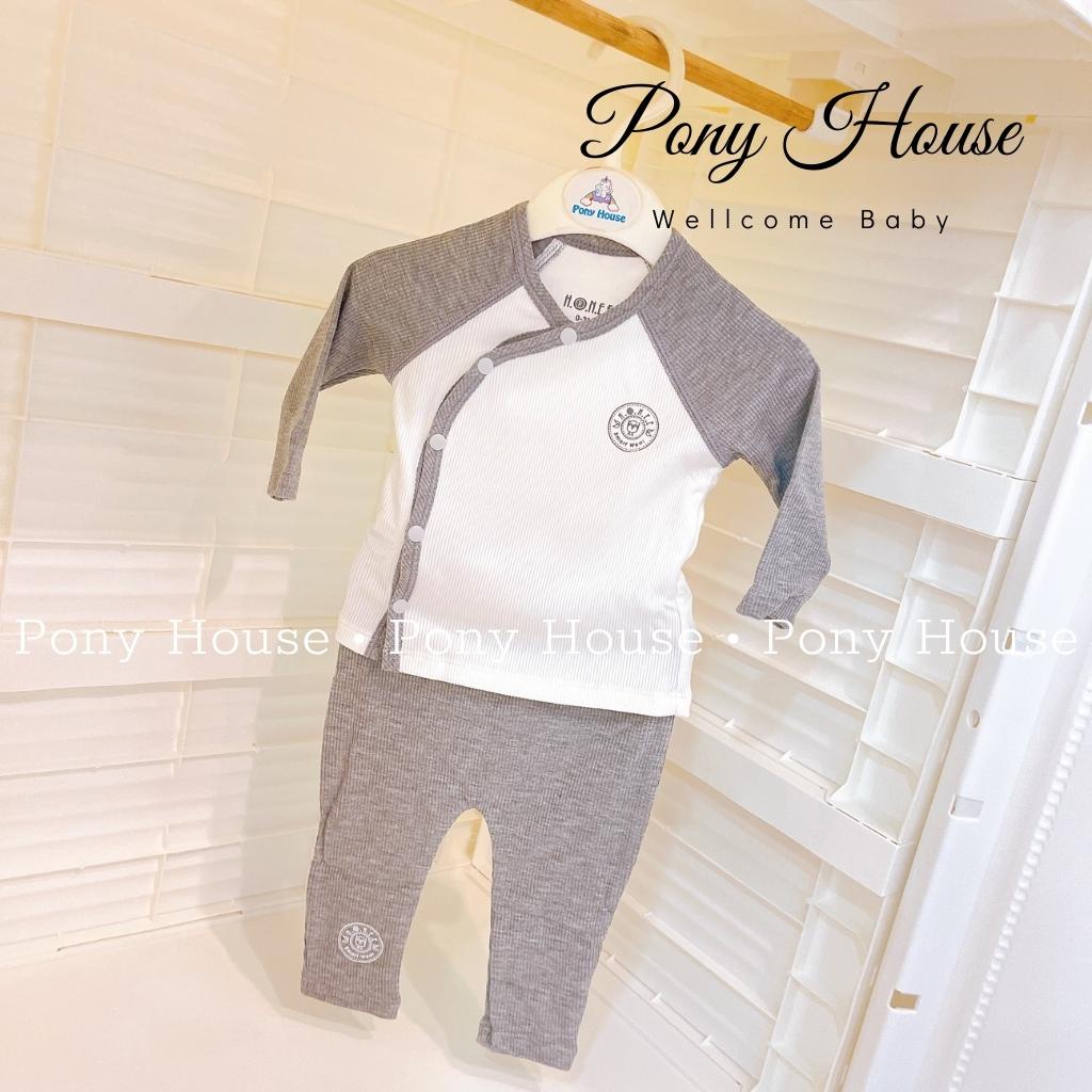 Bộ Sơ Sinh Cài Chéo Hrnee Len Tăm Dài Tay Nỉ Ấm Thu Đông Cho Bé (0-3M Đến 6-9M)