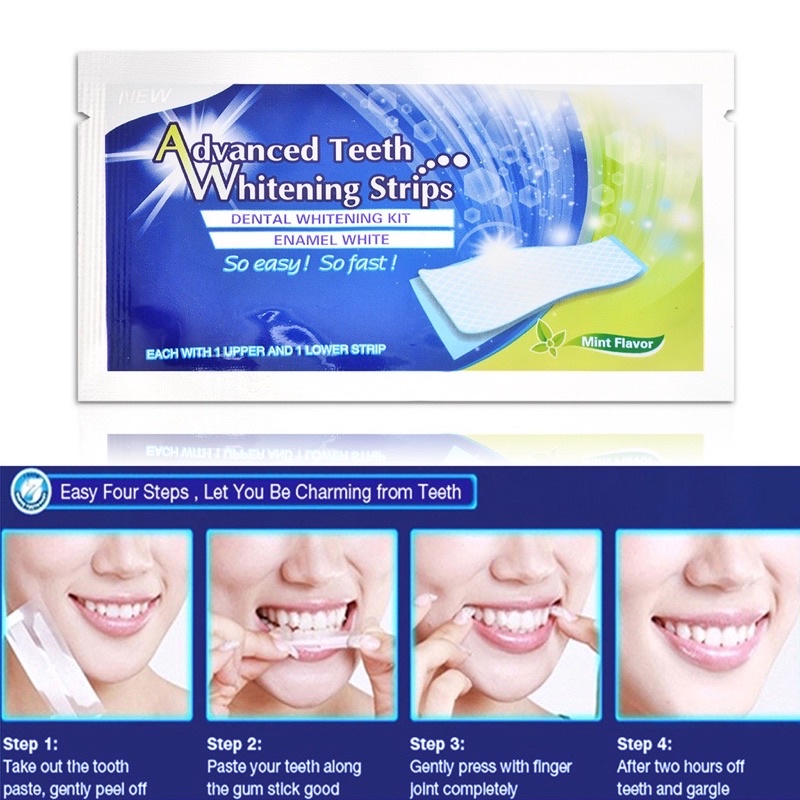 [Liệu trình 2 tuần - 14 gói] Miếng dán trắng răng 3D Advanced tẩy trắng răng cấp tốc ít gây ê buốt dùng cho răng ố vàng