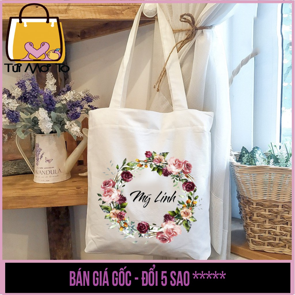 Túi tote, túi vải, túi canvas có khóa kéo VUÔNG in TÊN CỦA BẠN theo yêu cầu - Túi Mơ To store