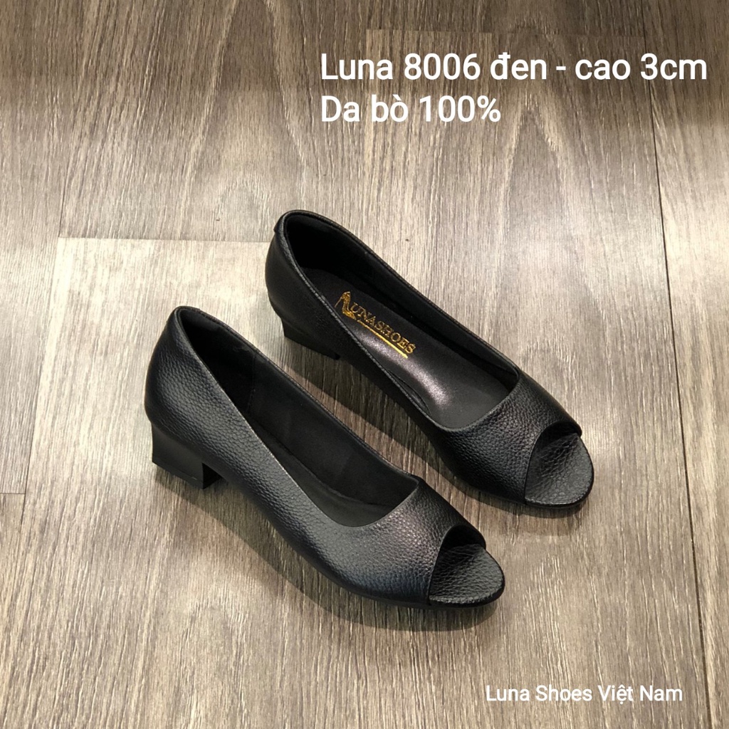 Giày Cao gót nữ 4p Lunashoes 8006 giầy da bò thật cho mẹ bảo hành 24 tháng vnxk guốc búp bê mềm đi êm chân