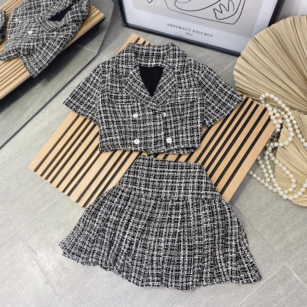 SET CROP DẠ CARO + CHÂN VÁY BÈO