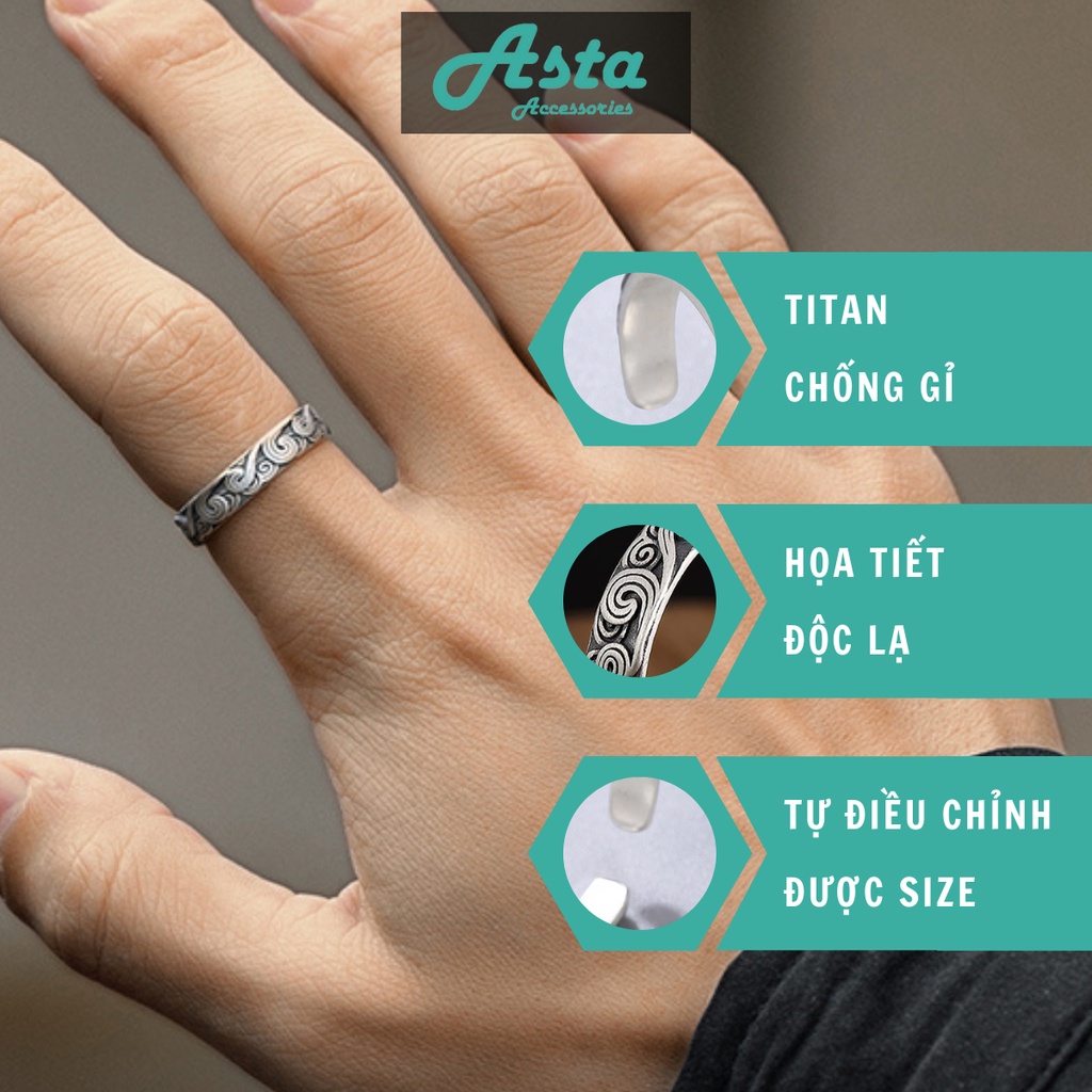 Nhẫn Nam Hình Vân Mây Cloudy Ring Asta Accessories Thời Trang Basic Màu Bạc Đẹp Cao Cấp - Nhẫn Nam Thép Titan Không Gỉ