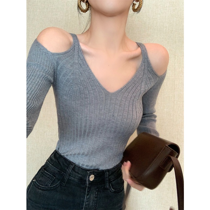 QKOOLE  Áo crop top Nữ Tay Dài Trễ Vai Quyến Rũ