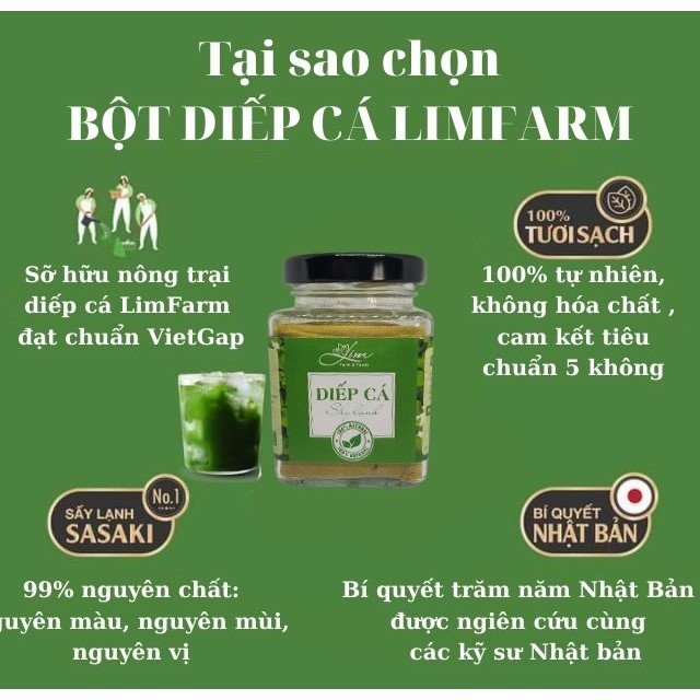 Bột Rau Diếp Cá Sấy Lạnh Nguyên Chất Hũ 150Gram LimFarm - Mask Mặt Nạ Diếp Cá Giảm Mụn Mờ Thâm , Dưỡng Da Căng Bóng