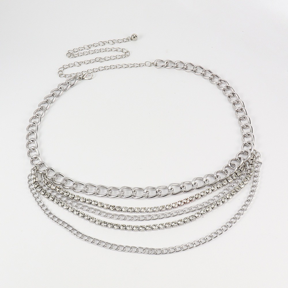 [ New] Dây xích thắt lưng quần 5 tầng đính đá sang chảnh Dây xích 2 màu Yams Closet