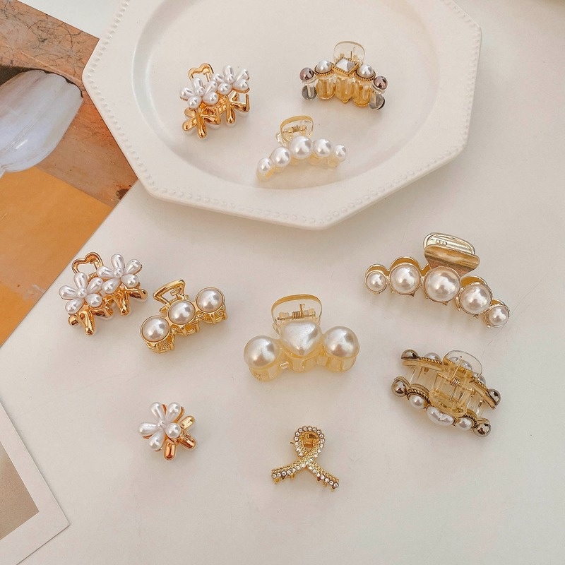 Kẹp tóc răng cá mập đính ngọc trai phong cách Hàn Quốc mùa hè dành cho nữ