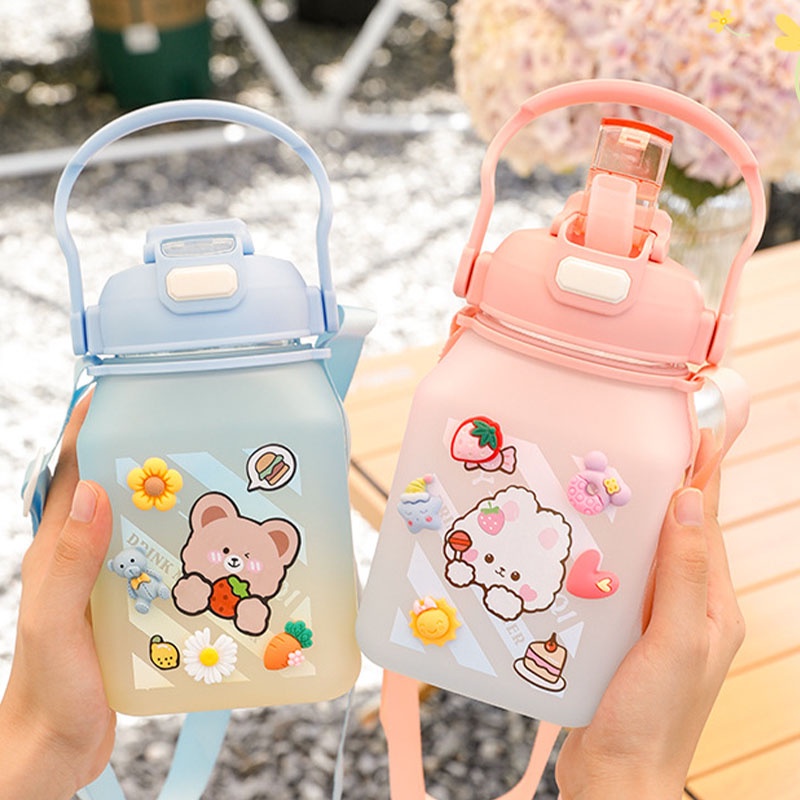 Bình Nước 1200ML Kèm Ống Hút Dung Tích Lớn Phong Cách Hàn Quốc Dễ Thương