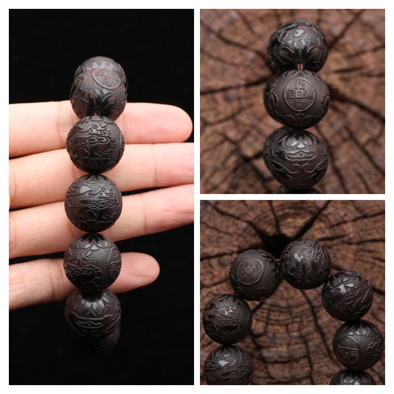 Ebony Vòng Tay Nam Phong Cách Khắc May Mắn Pixiu Giàu Có Vòng Tay May Mắn Vòng Tay Vòng Tay Mân Côi Hạt Wenwan