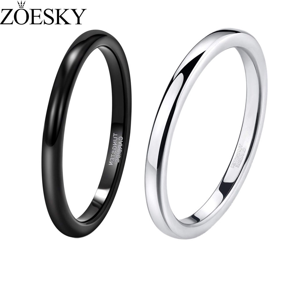 Nhẫn Đính Hôn ZOESKY 2mm Màu Đen / Bạc Bóng Kích Thước 5-13 Dành Cho Nữ
