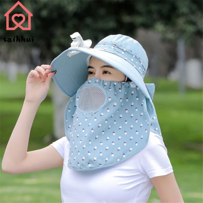 Mũ Chống Nắng Kèm Quạt Che Mặt Bằng Cotton Đa Năng Tiện Dụng Khi Đi Xe Đạp Ngoài Trời