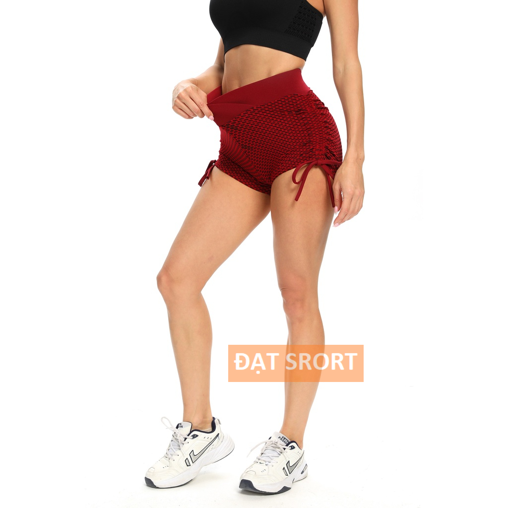 Quần Short Tập Gym , Yoga , Thể Thao Cho Nữ , Chun Mông , Eo Chéo , Dây Rút , Co Giãn 4 Chiều