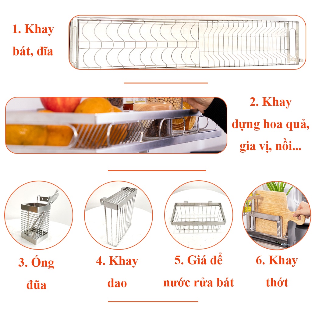 Kệ để chén trên bồn cao cấp Đa Năng Inox Foodcom Loại 1 Tầng, Kệ Úp Bát Đĩa Trên Bồn Rửa Thông Minh Tiện Lợi