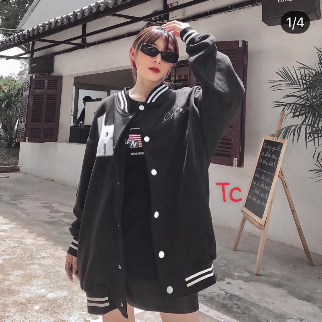 Áo Khoác Bomber Nỉ Sweater Cúc Dọc Chữ Tròn Unisex Form Rộng Ulzzang NB04