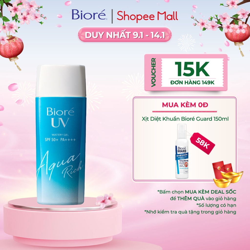 Gel Chống Nắng Màng Nước Dưỡng Ẩm Bioré UV Aqua Rich Watery Gel SPF50+/PA++++ 90ml