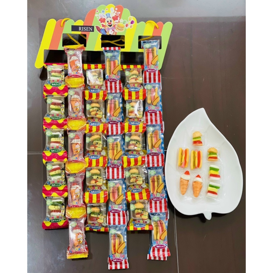 [Lốc 60 gói] Kẹo dẻo Mini Gummy Risen Mỹ cho bé ăn vặt khám phá vui (hotdog, hamburger, kem ốc quế, Sandwich)