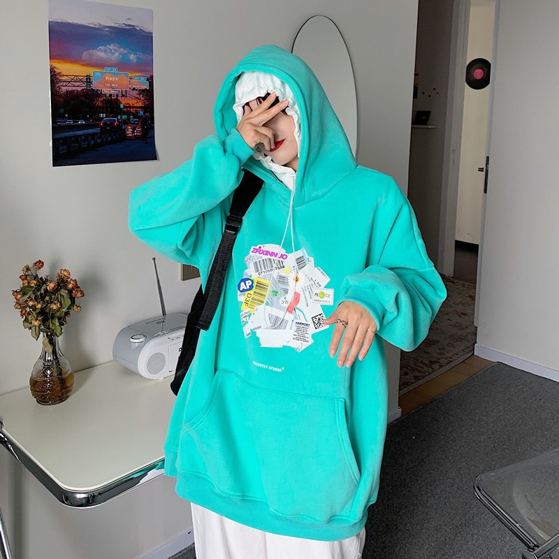 Áo hoodie nỉ bông trần hoạ tiết hoa cúc Peace form rộng (Ảnh thật ở cuối)