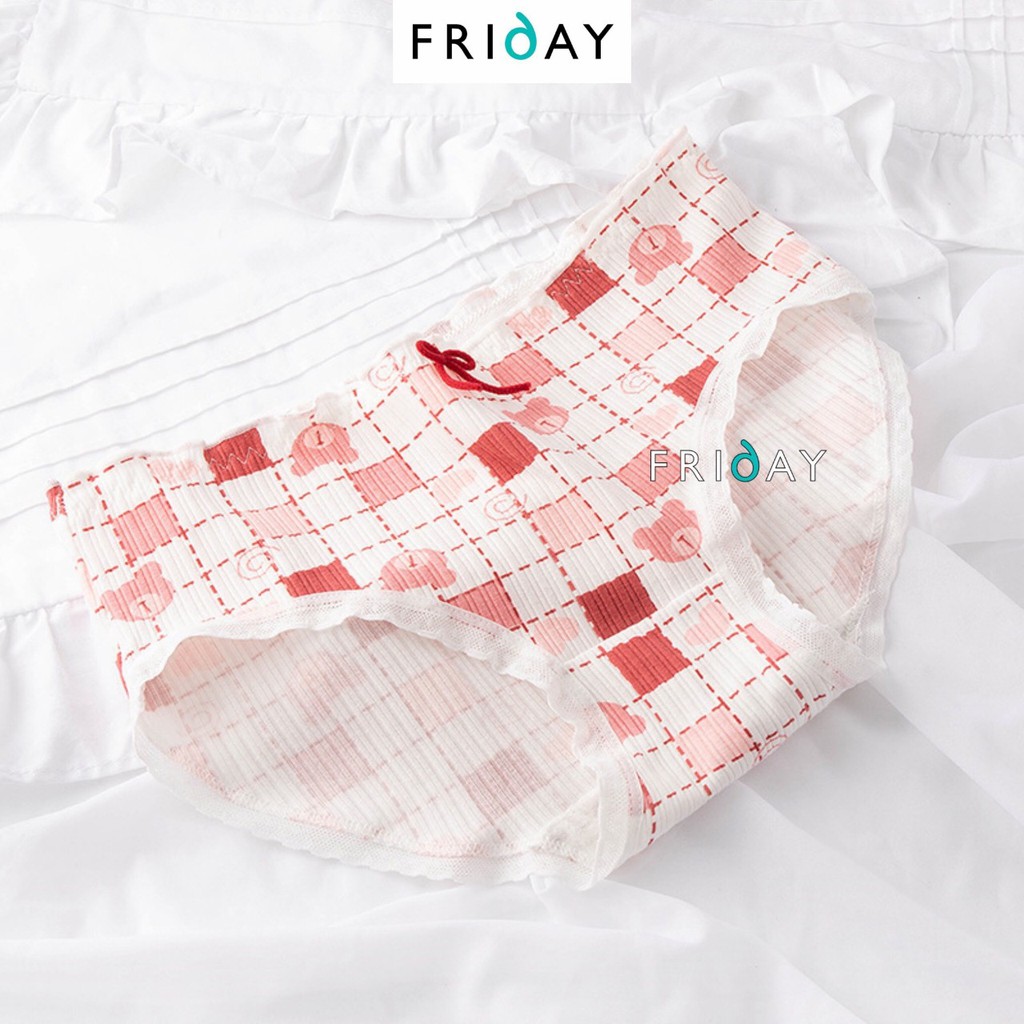 Quần chip cho nữ chất cotton tăm kháng khuẩn xanh đỏ tim họa tiết đáng yêu Friday