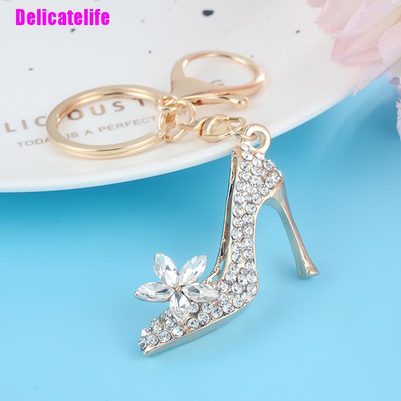 Móc khóa hợp kim hình giày cao gót đính đá pha lê