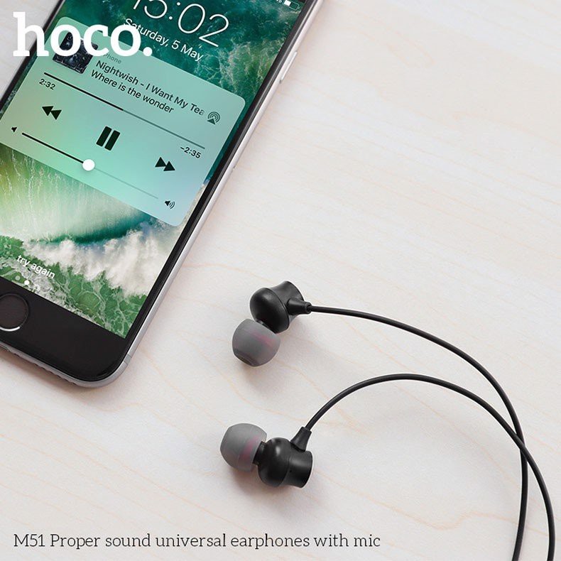 Tai nghe HOCO M51 có dây kèm mic, jack 3.5 mm, vỏ nhôm cao cấp - hàng chính hãng