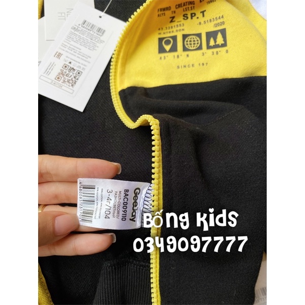 Áo Khoác Hoodie Bé Trai Mix Màu Vàng/Đen/Trắng GJ