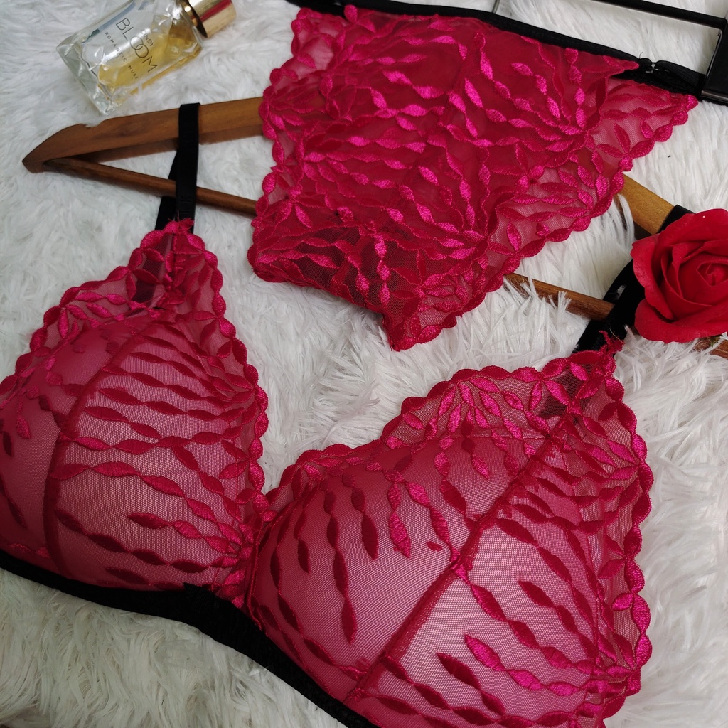 [Big size] Set Bra - Bralette ren sexy không gọng, mút mỏng - Màu đỏ - NY41 - Bộ đồ lót nữ