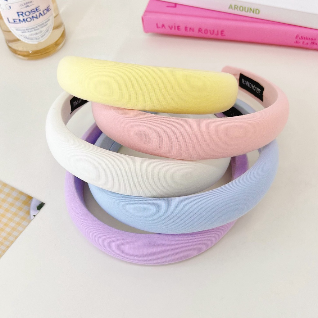Băng Đô Cài Tóc Bản Rộng Bằng Xốp Màu Kẹo Ngọt Dễ Thương