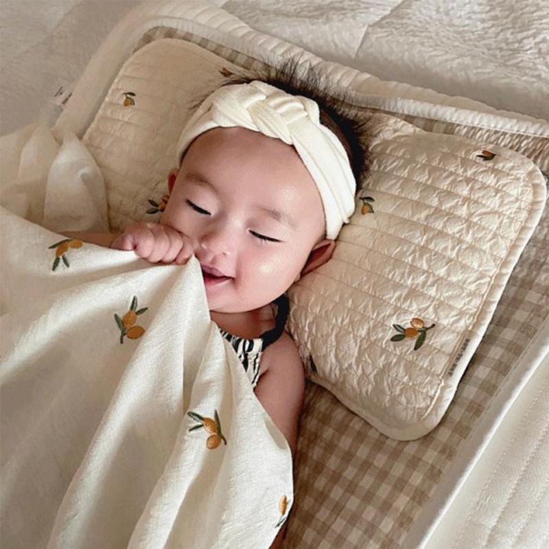 Gối Ngủ Vải Cotton Mềm Mại Thoáng Khí Thêu Họa Tiết Dễ Thương Cho Bé Sơ Sinh
