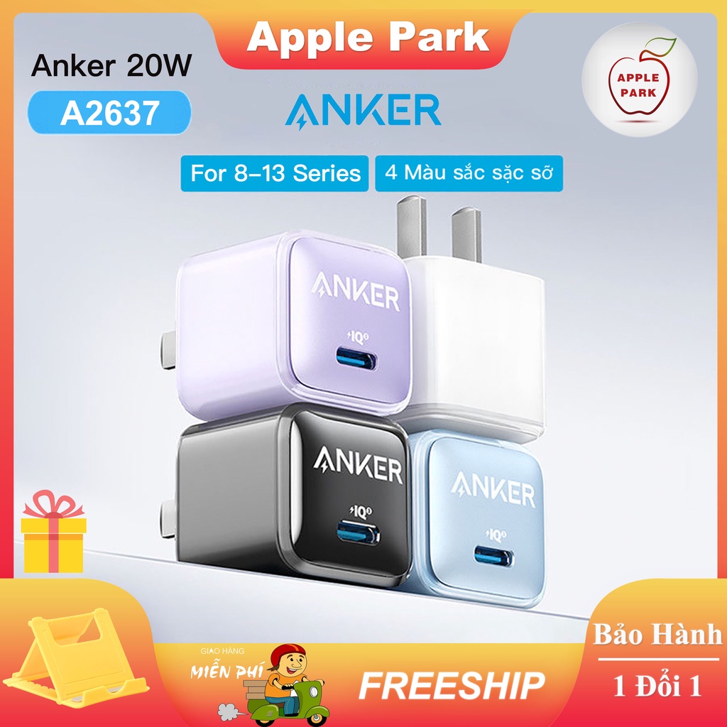 Củ Sạc Nhanh ANKER A2637 PD 20W Màu sắc sặc sỡ,Cáp Sạc Nhanh A8632 (0.9m)/A8633(1.8m) Type-C to Lightning,(Bảo Hành 18T)
