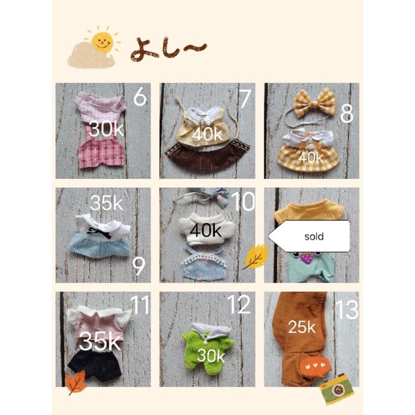 Quần áo cho búp bê 15cm có sẵn