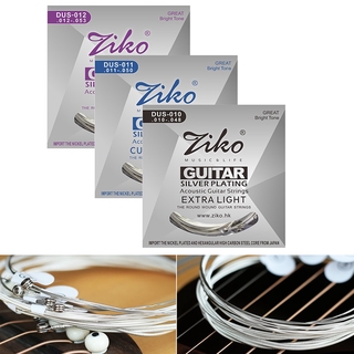  Dây đàn Guitar Acoustic ZIKO DUS Series 010-048 011-052 012-053 Inch Lục Giác Lõi thép Carbon Mạ bạc Vết Thương 1 Bộ Dây 