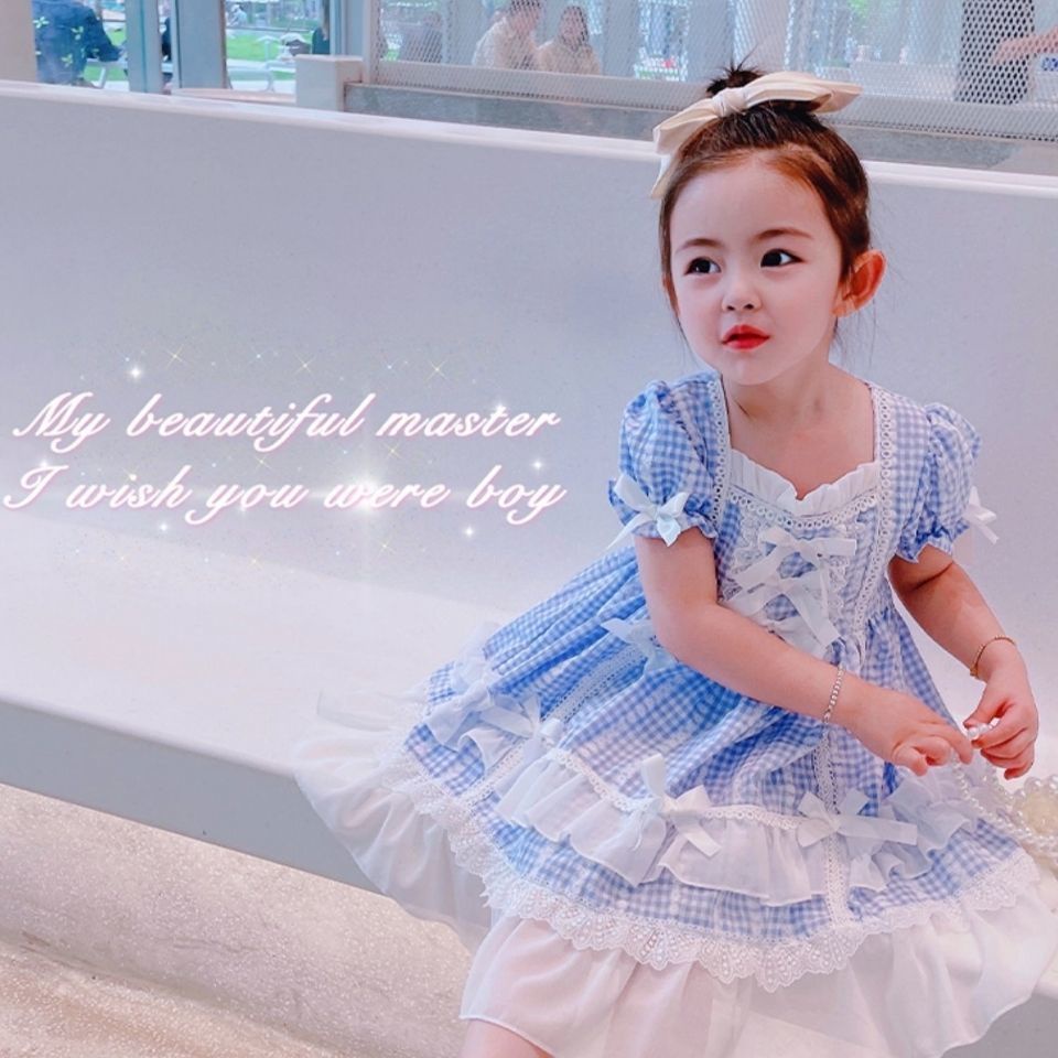 Đầm Lolita Cotton Mùa Hè Dáng Dài Họa Tiết Kẻ Ô Vuông Cho Bé Gái 2022 Mới