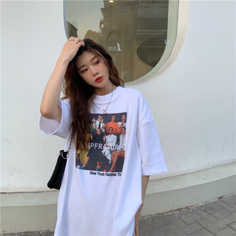 SUXI Áo Thun Cotton Tay Ngắn Dáng Suông In Hoạ Tiết Cổ Điển Thời Trang Phong Cách Hàn Quốc Cho Nữ