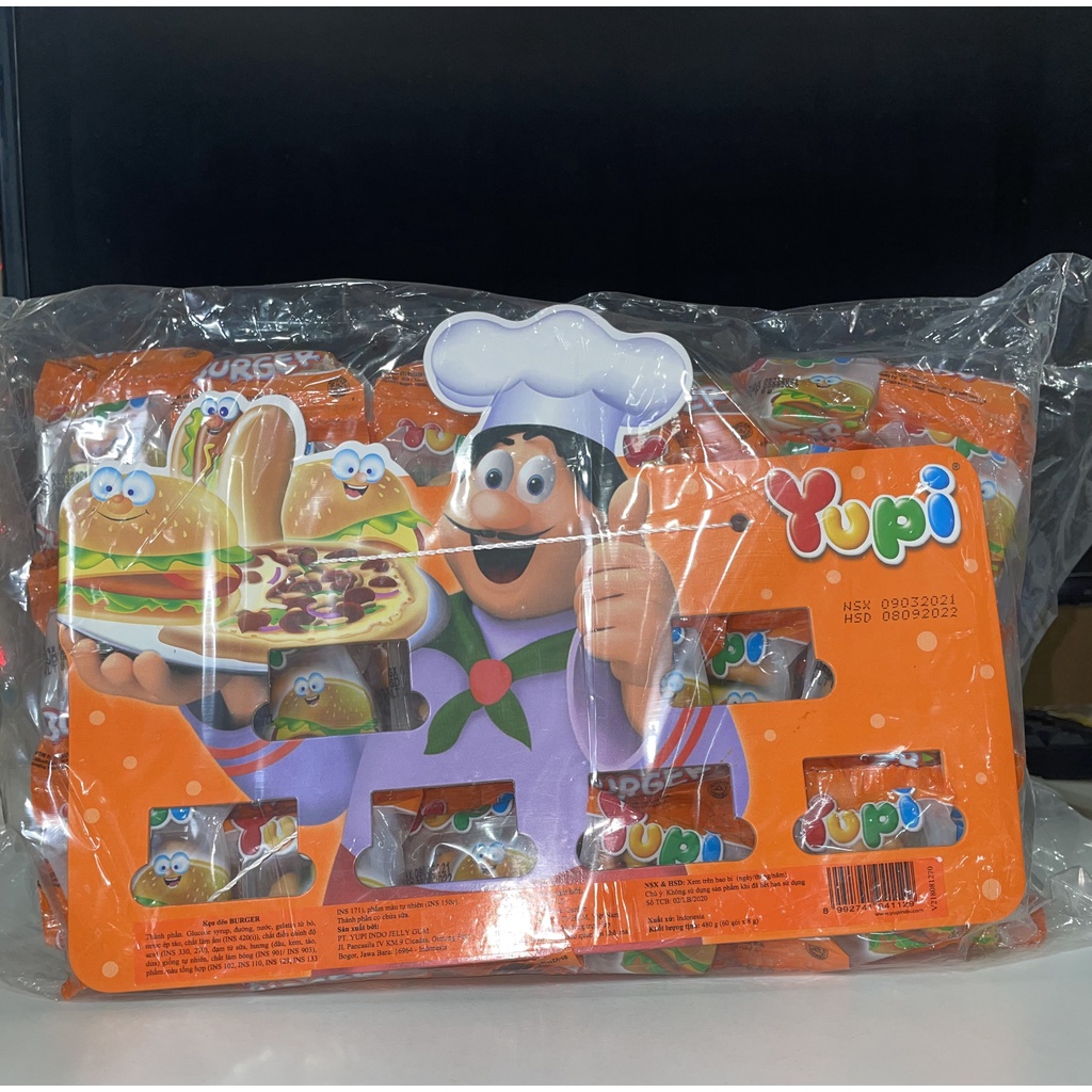Kẹo Dẻo Yupi Burger Hương Trái Cây (Dây 10 gói x 8g-cam)
