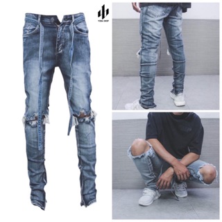 QUẦN JEANS SKINNY RÁCH GỐI XANH ĐẬM XỊN ĐẸP [ảnh thật 100%]