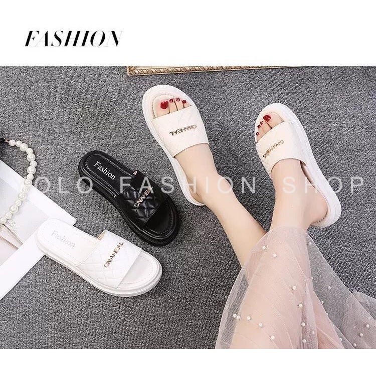 Dép lê nữ quai ngang đế cao 3p họa tiết trần trám phối khóa sang chảnh hàng siêu nhẹ cao cấp chuẩn đẹp - D32