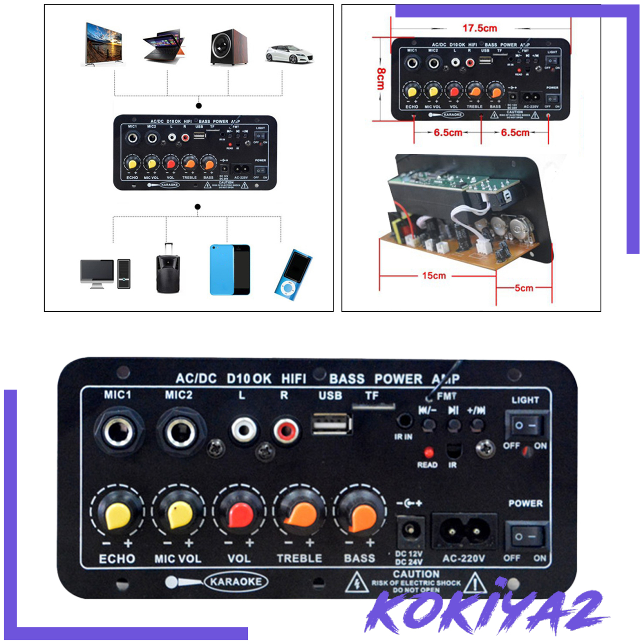 Module amply karaoke kèm loa Bluetooth 4.2 30-120W DIY dành cho gia đình