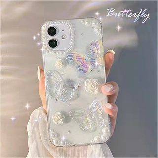 For iphone 14 pro max Ốp Điện Thoại TPU Mềm Siêu Mỏng Đính Ngọc Trai Họa Tiết Bướm Xinh Xắn Cho for Iphone 13 12 Pro 11pro Max Xr Xs Max 8 7plus
